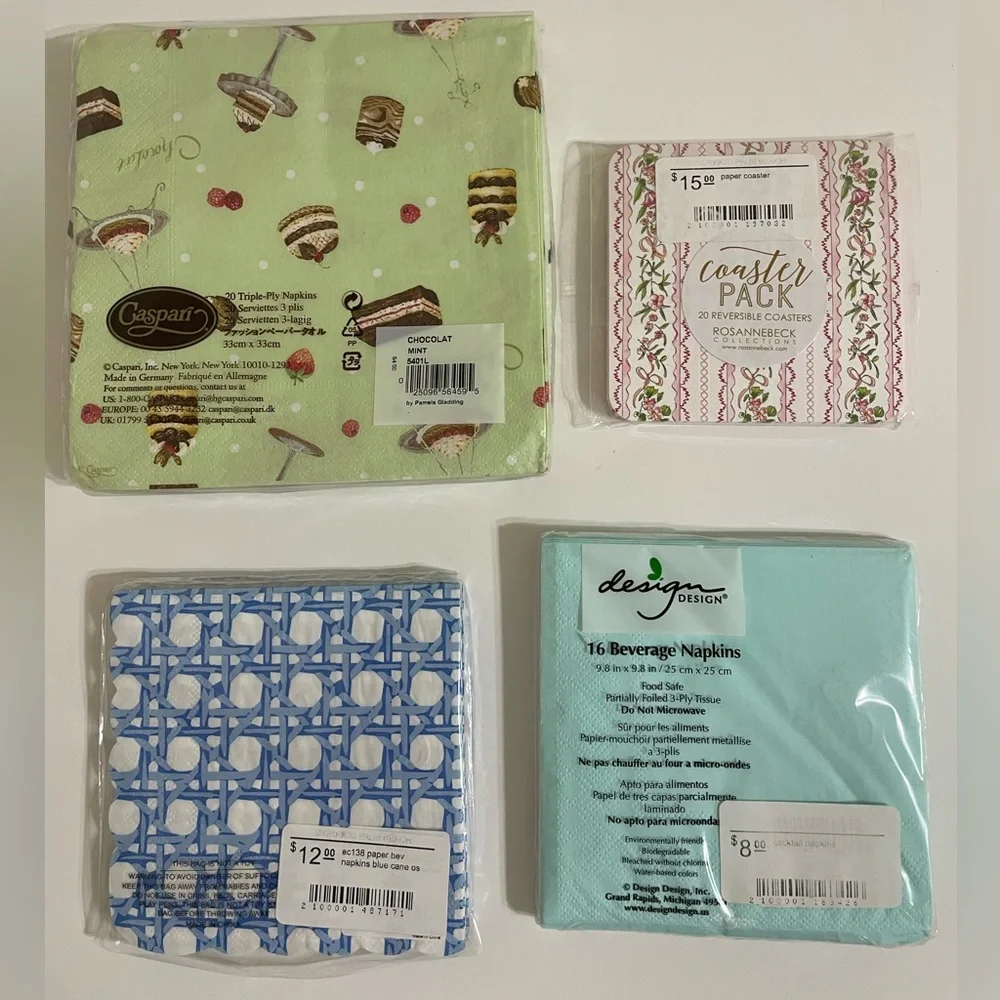 New Lot/4 Adorable Girly Paper Entertaining Napkins and Coasters